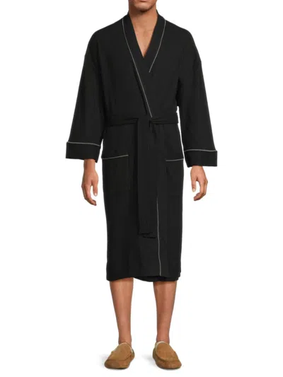 Saks Fifth Avenue Men's Waffle Knit Bath Robe In Black