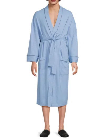 Saks Fifth Avenue Men's Waffle Knit Bath Robe In Light Blue