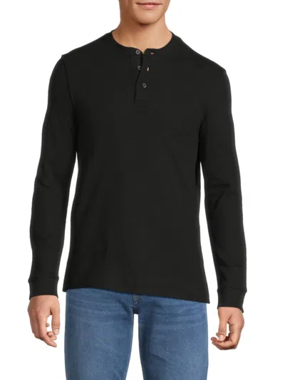 Saks Fifth Avenue Men's Waffle Knit Cotton-blend Henley In Black