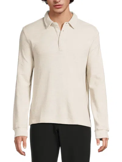 Saks Fifth Avenue Men's Waffle Long Sleeve Polo In Oat Heather
