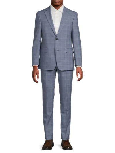 Saks Fifth Avenue Men's Windowpane Wool-blend Suit In Blue
