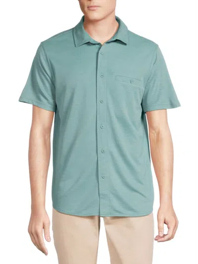 Saks Fifth Avenue Men's Wool Blend Short Sleeve Shirt In Moss