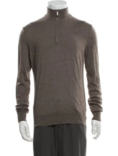 Pre-owned Saks Fifth Avenue Merino Wool Mock Neck Polo Sweater In Brown