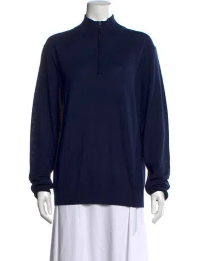 Pre-owned Saks Fifth Avenue Merino Wool Mock Neck Sweater W/ Tags In Blue
