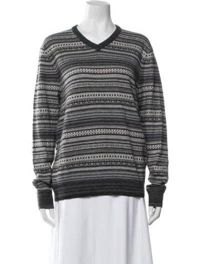 Pre-owned Saks Fifth Avenue Merino Wool Patterned Sweater In White