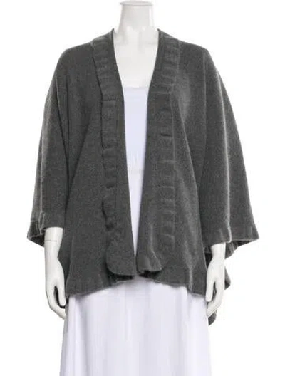 Pre-owned Saks Fifth Avenue Merino Wool Shawl In Gray