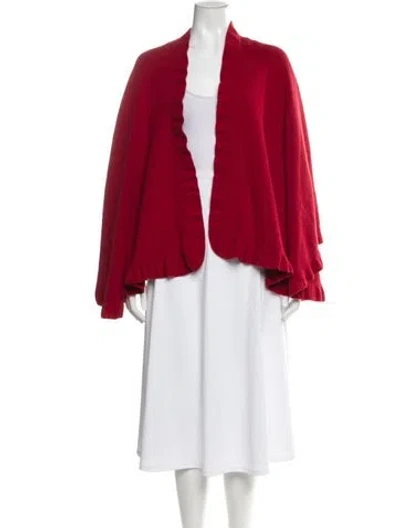 Pre-owned Saks Fifth Avenue Merino Wool Shawl In Red