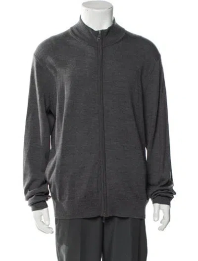 Pre-owned Saks Fifth Avenue Merino Wool Turtleneck Cardigan In Gray