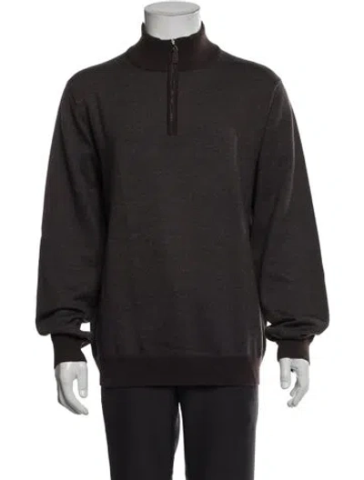 Pre-owned Saks Fifth Avenue Merino Wool Turtleneck Polo Sweater In Gray