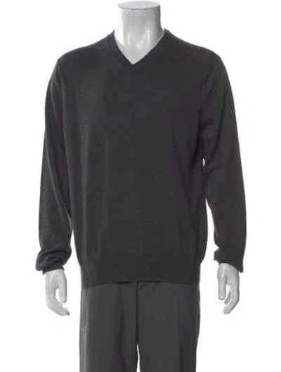 Pre-owned Saks Fifth Avenue Merino Wool V-neck Pullover In Gray
