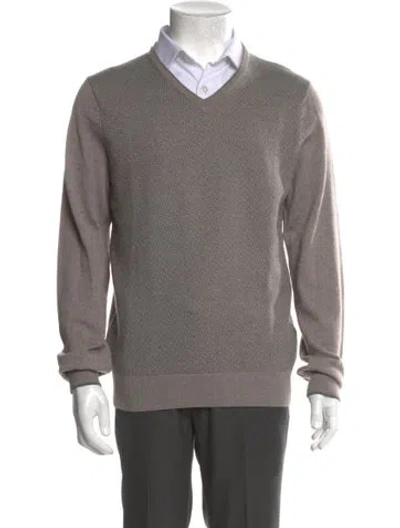 Pre-owned Saks Fifth Avenue Merino Wool V-neck Pullover In Neutral