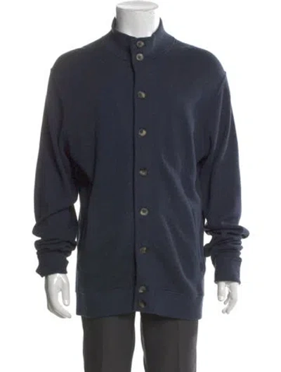 Pre-owned Saks Fifth Avenue Mock Neck Long Sleeve Cardigan In Blue