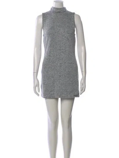 Pre-owned Saks Fifth Avenue Mock Neck Mini Dress In Gray