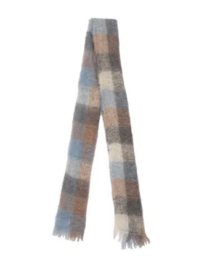 Pre-owned Saks Fifth Avenue Mohair Plaid Print Scarf In Blue
