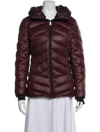 Pre-owned Saks Fifth Avenue Nylon Down Jacket In Burgundy