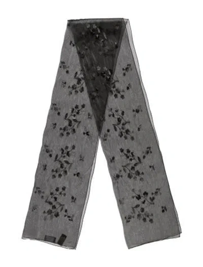 Pre-owned Saks Fifth Avenue Nylon Floral Print Scarf In Gray