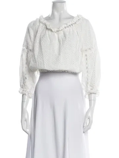 Pre-owned Saks Fifth Avenue Off-the-shoulder Long Sleeve Blouse In White