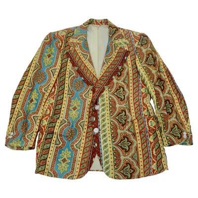 Pre-owned Saks Fifth Avenue Paisley Blazer With Multicolor Abstract Design In Brown