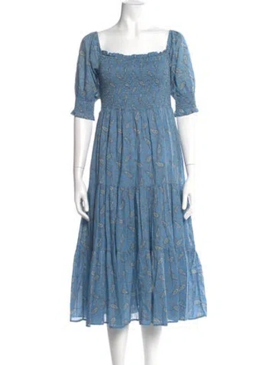 Pre-owned Saks Fifth Avenue Paisley Print Midi Length Dress In Blue