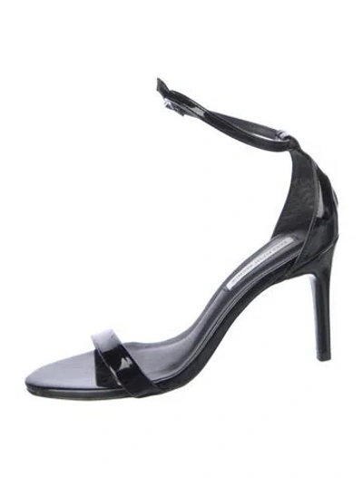 Pre-owned Saks Fifth Avenue Patent Leather Sandals In Black