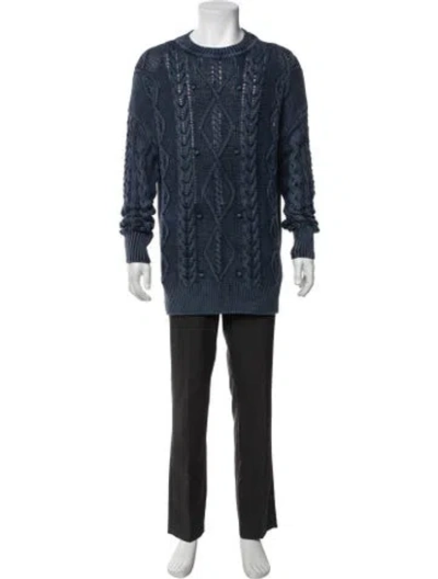 Pre-owned Saks Fifth Avenue Patterned Crew Neck Sweater In Blue