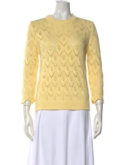 Pre-owned Saks Fifth Avenue Patterned Crew Neck Sweater In Yellow