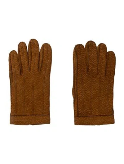 Pre-owned Saks Fifth Avenue Patterned Printed Gloves In Brown