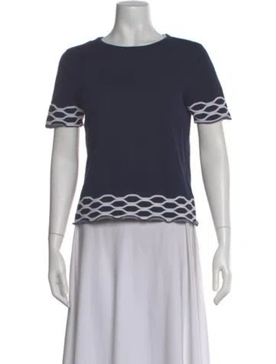 Pre-owned Saks Fifth Avenue Patterned Scoop Neck Sweater In Blue
