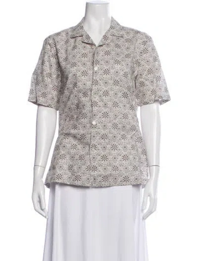 Pre-owned Saks Fifth Avenue Patterned Short Sleeve Button-up Top W/ Tags In Black