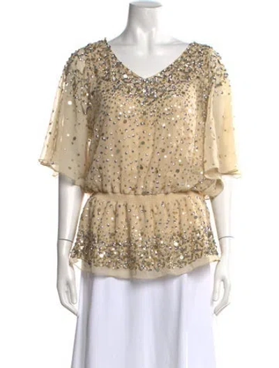 Pre-owned Saks Fifth Avenue Patterned V-neck Blouse In Neutral