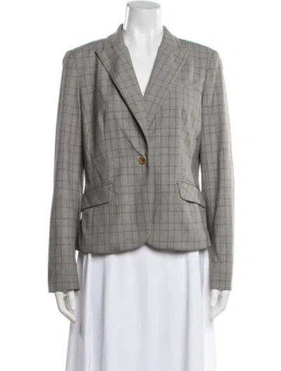 Pre-owned Saks Fifth Avenue Plaid Print Blazer In Gray