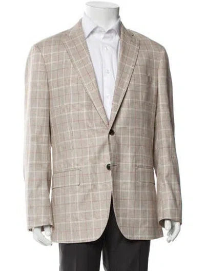 Pre-owned Saks Fifth Avenue Plaid Print Blazer In Neutral