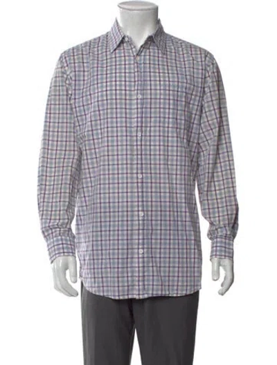 Pre-owned Saks Fifth Avenue Plaid Print Collar Polo Sweater In Blue