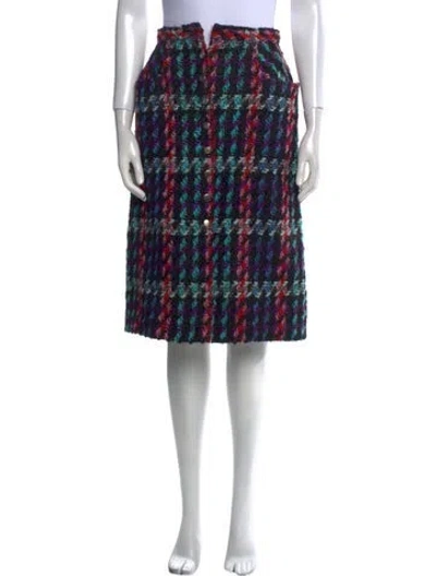 Pre-owned Saks Fifth Avenue Plaid Print Knee-length Skirt In Black