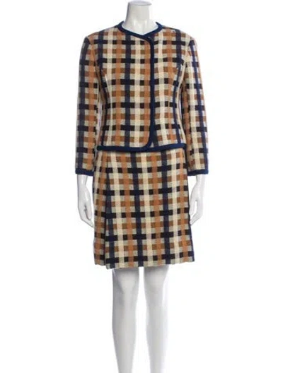 Pre-owned Saks Fifth Avenue Plaid Print Skirt Suit In Multicolor