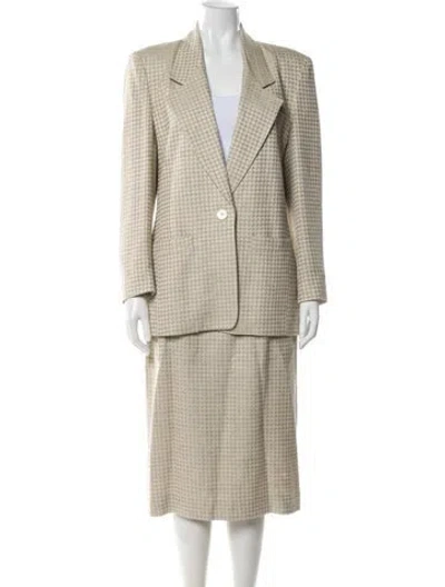 Pre-owned Saks Fifth Avenue Plaid Print Skirt Suit In Neutral