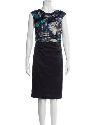 Pre-owned Saks Fifth Avenue Printed Knee-length Dress In Blue