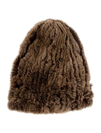 Pre-owned Saks Fifth Avenue Rabbit Fur Beanie In Brown