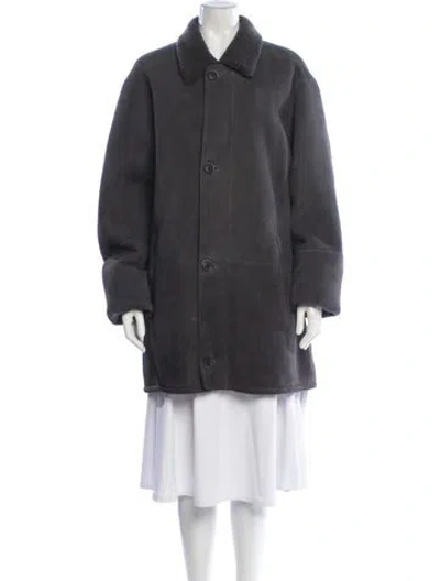 Pre-owned Saks Fifth Avenue Shearling Fur Coat In Gray