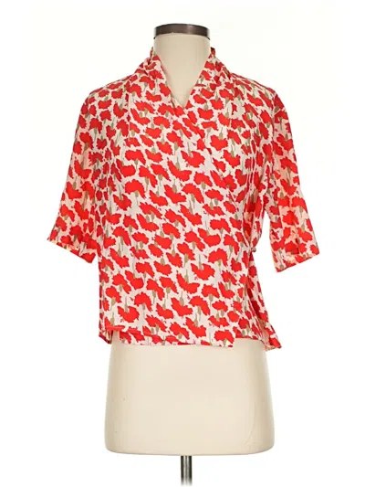 Pre-owned Saks Fifth Avenue Short Sleeve Blouse In Red