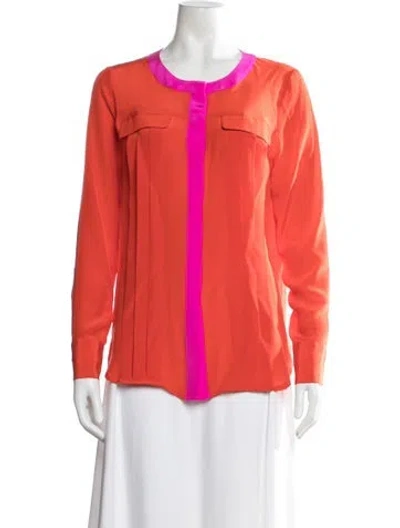 Pre-owned Saks Fifth Avenue Silk Crew Neck Blouse In Orange
