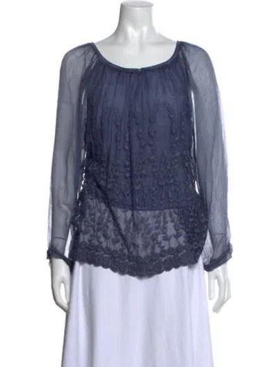 Pre-owned Saks Fifth Avenue Silk Floral Print Blouse In Blue