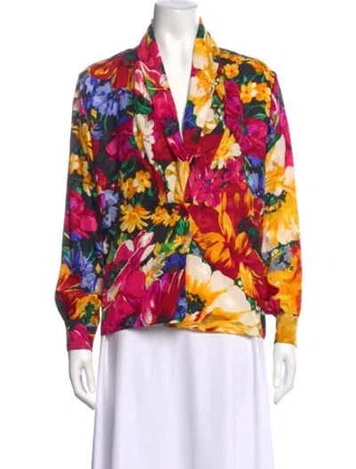 Pre-owned Saks Fifth Avenue Silk Floral Print Blouse In Multi