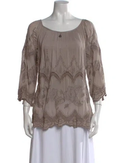 Pre-owned Saks Fifth Avenue Silk Floral Print Blouse In Neutral