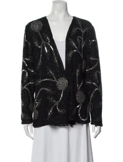 Pre-owned Saks Fifth Avenue Silk Floral Print Evening Jacket In Black