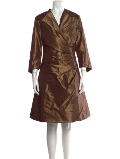 Pre-owned Saks Fifth Avenue Silk Knee-length Dress In Brown