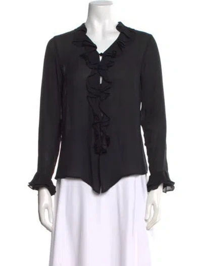 Pre-owned Saks Fifth Avenue Silk Long Sleeve Blouse In Black