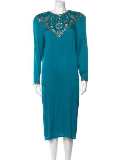 Pre-owned Saks Fifth Avenue Silk Midi Length Dress In Blue