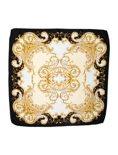 Pre-owned Saks Fifth Avenue Silk Printed Scarf In Black