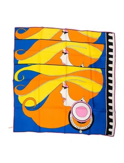 Pre-owned Saks Fifth Avenue Silk Printed Scarf In Blue